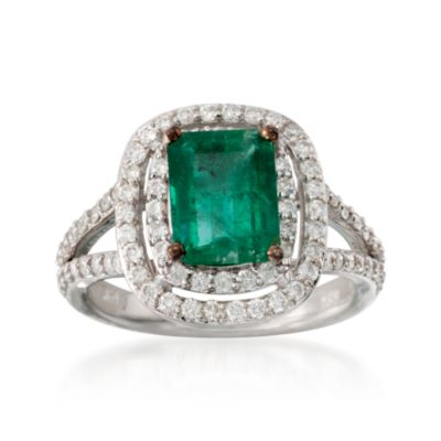1.85 Carat Emerald and .80 ct. t.w. Diamond Ring in 14kt White Gold &mdash; Alt Image 1