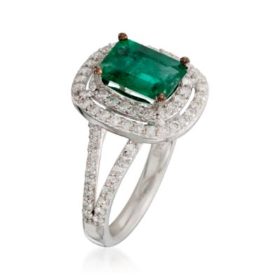 1.85 Carat Emerald and .80 ct. t.w. Diamond Ring in 14kt White Gold &mdash; Alt Image 3