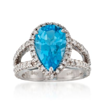 4.00 Carat Blue Topaz and 1.00 ct. t.w. Diamond Ring in 14kt White Gold &mdash; Alt Image 1