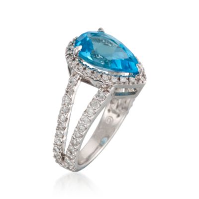 4.00 Carat Blue Topaz and 1.00 ct. t.w. Diamond Ring in 14kt White Gold &mdash; Alt Image 3