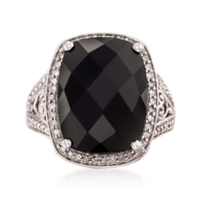 Black Agate and .35 ct. t.w. Diamond Ring in Sterling Silver &mdash; Alt Image 1