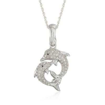 .20 ct. t.w. Diamond Dolphin Pendant Necklace in Sterling Silver. 18" &mdash; Alt Image 1