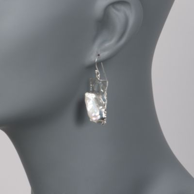Baroque Pearl Hammered Drop Earrings in Sterling Silver &mdash; Alt Image 2