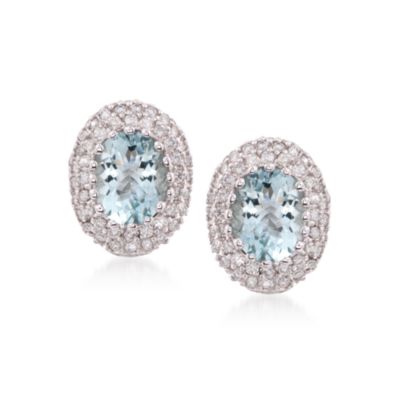 6.25 ct. t.w. Aquamarine and 1.75 ct. t.w. Diamond Earrings in 14kt White Gold &mdash; Alt Image 1