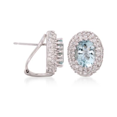 6.25 ct. t.w. Aquamarine and 1.75 ct. t.w. Diamond Earrings in 14kt White Gold &mdash; Alt Image 3