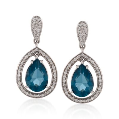 7.25 ct. t.w. London Blue Topaz and Diamond Drop Earrings in 14kt White Gold &mdash; Alt Image 1