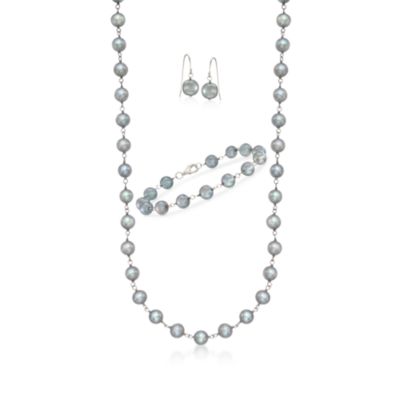 3-pc.6-7mm Gray Pearl Jewelry Set in Sterling Silver. 17" &mdash; Alt Image 1