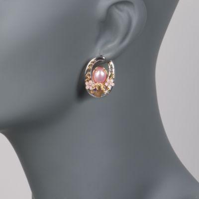 Pink Pearl Hoop Earrings With Rubies in Two-Tone &mdash; Alt Image 2