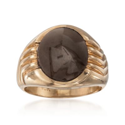 C. 1970 Vintage 4.50 Carat Gray Faux  Star Sapphire Ring in 10kt Yellow Gold. Size 8.5 &mdash; Alt Image 1
