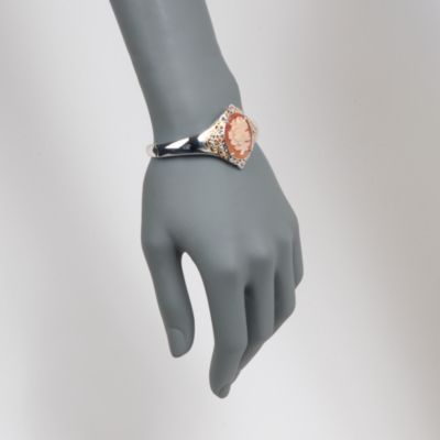 Carved Shell Floral Cameo Bangle Bracelet With .15 ct. t.w. Sapphires in Two-Tone. 7" &mdash; Alt Image 2