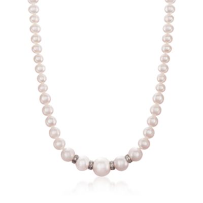 5-11mm Pearl and .12 ct. t.w. Diamond Necklace in Sterling Silver. 18" &mdash; Alt Image 1
