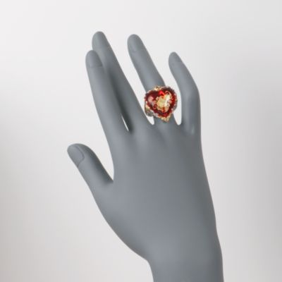 Orange Glass Floral Heart Ring With .14 ct. t.w. Sapphires in Two-Tone. Size 6 &mdash; Alt Image 2