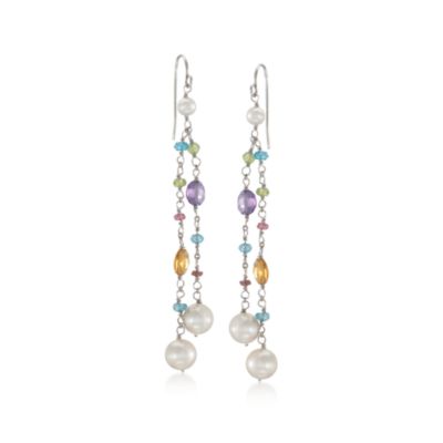 4-7.5mm Pearl and 8.20 ct. t.w. Multi-Gemstone Drop Earrings in Sterling Silver &mdash; Alt Image 1