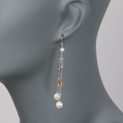 4-7.5mm Pearl and 8.20 ct. t.w. Multi-Gemstone Drop Earrings in Sterling Silver &mdash; Alt Image 2