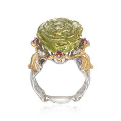 Green Glass Flower Ring With .15 ct. t.w. Diopside in Two-Tone. Size 9 &mdash; Alt Image 4