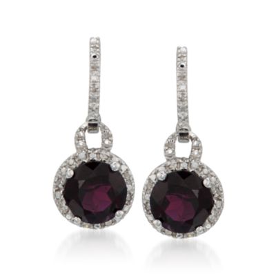 4.70 ct. t.w. Garnet Drop Hoop Earrings With Diamonds in Sterling Silver &mdash; Alt Image 1