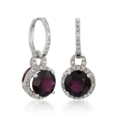 4.70 ct. t.w. Garnet Drop Hoop Earrings With Diamonds in Sterling Silver &mdash; Alt Image 3