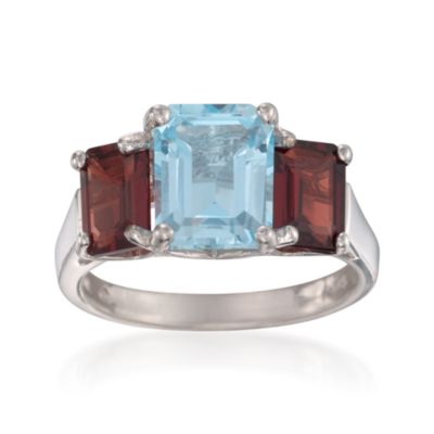 2.90 Carat Blue Topaz and 1.15 ct. t.w. Garnet Ring in Sterling Silver &mdash; Alt Image 1