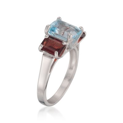 2.90 Carat Blue Topaz and 1.15 ct. t.w. Garnet Ring in Sterling Silver &mdash; Alt Image 3