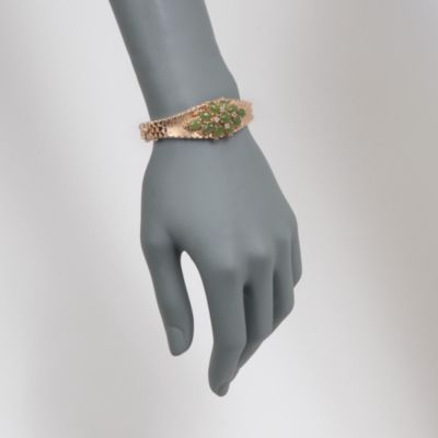 C. 1970 Vintage Green Nephrite and .20 ct. t.w. Diamond Bracelet in 14kt Yellow Gold. 6.5" &mdash; Alt Image 2
