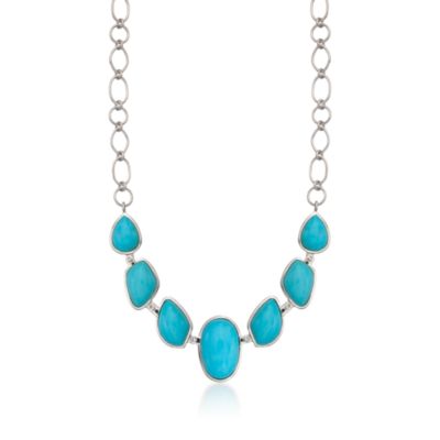 Turquoise Necklace in Sterling Silver. 18" &mdash; Alt Image 1