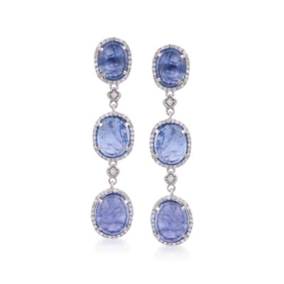 15.00 ct. t.w. Tanzanite and .66 ct. t.w. Diamond Triple Drop Earrings in 14kt White Gold &mdash; Alt Image 1