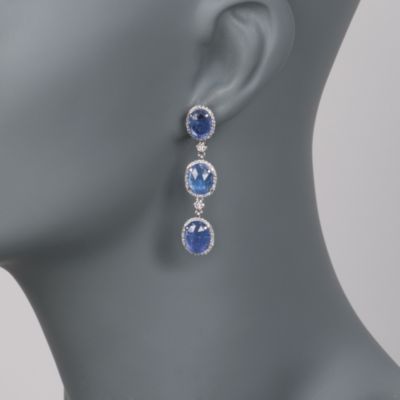 15.00 ct. t.w. Tanzanite and .66 ct. t.w. Diamond Triple Drop Earrings in 14kt White Gold &mdash; Alt Image 2