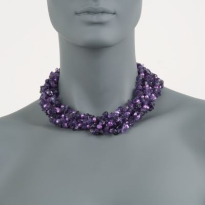 Amethyst and Pearl Torsade Necklace in Sterling Silver. 18" &mdash; Alt Image 2
