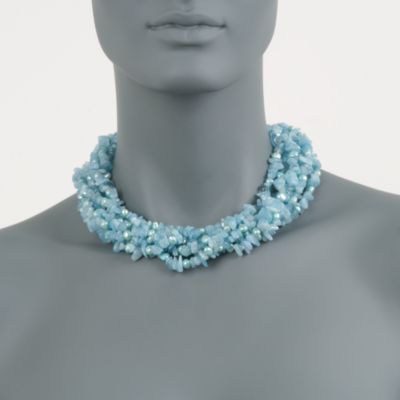 Aquamarine and Pearl Torsade Necklace in Sterling Silver. 18" &mdash; Alt Image 2