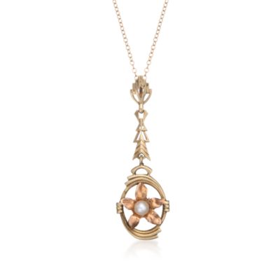 C. 1940 Vintage 4mm Cultured Pearl Floral Pendant Necklace in 14kt Two-Tone Gold. 17" &mdash; Alt Image 1