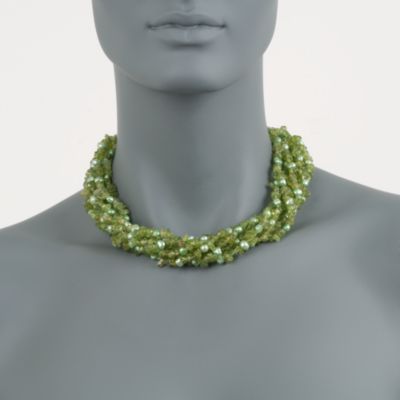 Green Cultured Pearl and Peridot Torsade Necklace in Sterling Silver. 18" &mdash; Alt Image 2