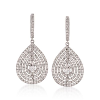Oro Dynamics 2.35 ct. t.w. Diamond Teardrop Hoop Earrings in 14kt White Gold &mdash; Alt Image 1