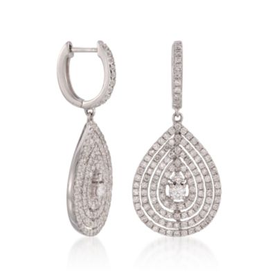 Oro Dynamics 2.35 ct. t.w. Diamond Teardrop Hoop Earrings in 14kt White Gold &mdash; Alt Image 3