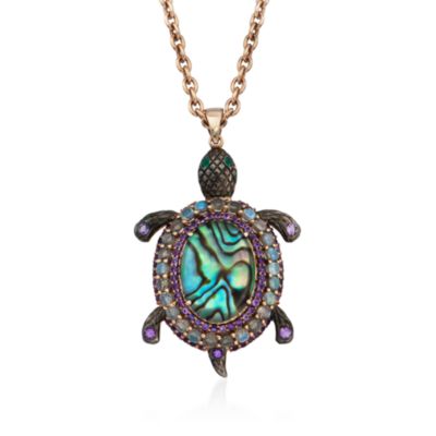 Abalone and 1.40 ct. t.w. Multi-Gem Turtle Pendant Necklace in 18kt Gold Over Sterling. 26" &mdash; Alt Image 1