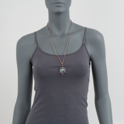 Abalone and 1.40 ct. t.w. Multi-Gem Turtle Pendant Necklace in 18kt Gold Over Sterling. 26" &mdash; Alt Image 2