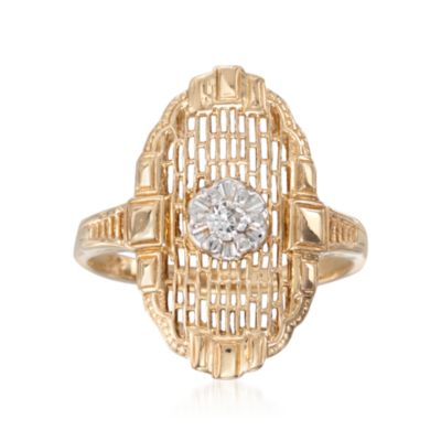 C. 1990 Vintage Diamond Dinner Ring in 14kt Yellow Gold. Size 4.75 &mdash; Alt Image 1