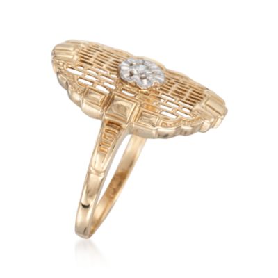 C. 1990 Vintage Diamond Dinner Ring in 14kt Yellow Gold. Size 4.75 &mdash; Alt Image 3