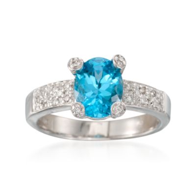 C. 2000 Vintage 1.33 Carat Blue Topaz and .10 ct. t.w. Diamond Ring in 14kt White Gold. Size 7 &mdash; Alt Image 1