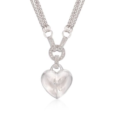 Sterling Silver Engravable Single Initial Heart Pendant With Diamonds &mdash; Alt Image 1