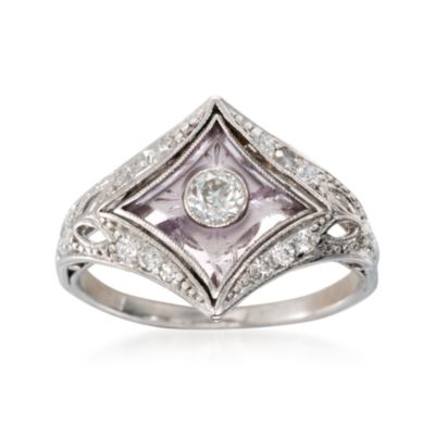C. 1980 Vintage .15 Carat Diamond Ring With Lavender Crystal in Platinum. Size 5.75 &mdash; Alt Image 1