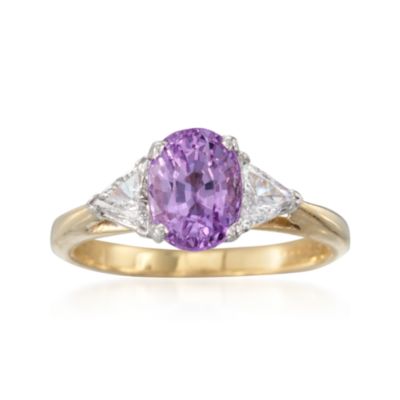 C. 2000 Vintage 2.25 Carat Pink Sapphire and .60 ct. t.w. Diamond 3-Stone Ring in Two-Tone. Size 6.5 &mdash; Alt Image 1