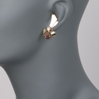 C. 1950 Vintage .15 ct. t.w. Diamond Ribbon Earrings in 14kt Tri-Colored Gold &mdash; Alt Image 2