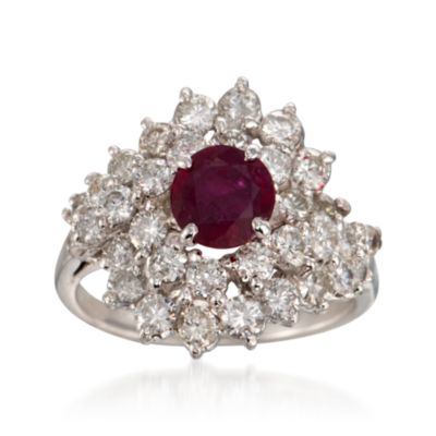C. 1990 Vintage .75 Carat Ruby and 2.00 ct. t.w. Diamond Cluster Ring in Platinum. Size 7.5 &mdash; Alt Image 1