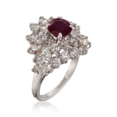 C. 1990 Vintage .75 Carat Ruby and 2.00 ct. t.w. Diamond Cluster Ring in Platinum. Size 7.5 &mdash; Alt Image 3