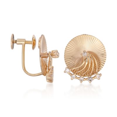 C. 1950 Vintage .35 ct. t.w. Diamond Swirl Earrings in 14kt Yellow Gold &mdash; Alt Image 3