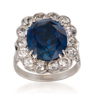 C. 1960 Vintage 12.00 Carat Sapphire and 2.50 Diamond Ring in 14kt White Gold. Size 7.5 &mdash; Alt Image 1