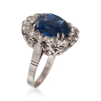 C. 1960 Vintage 12.00 Carat Sapphire and 2.50 Diamond Ring in 14kt White Gold. Size 7.5 &mdash; Alt Image 3