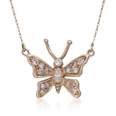 C. 1980 Vintage .50 ct. t.w. Diamond Butterfly Necklace in 14kt Yellow Gold. 16" &mdash; Alt Image 1