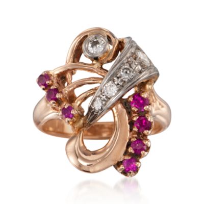 C. 1990 Vintage Faux Ruby and .33 ct. t.w. Diamond Ring in 14kt Rose Gold. Size 6.75 &mdash; Alt Image 1