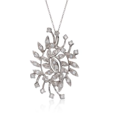 C. 1990 Vintage 1.00 ct. t.w. Floral Diamond Pendant Necklace in 14kt White Gold. 16" &mdash; Alt Image 1